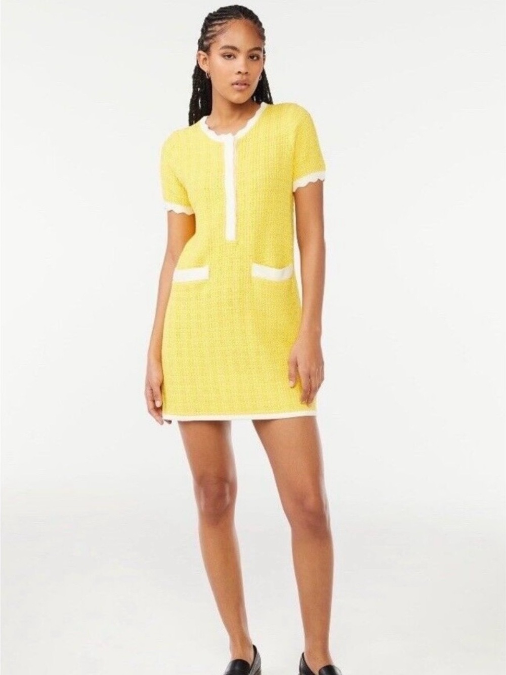 Free Assembly Yellow Knit Dress with White Trim